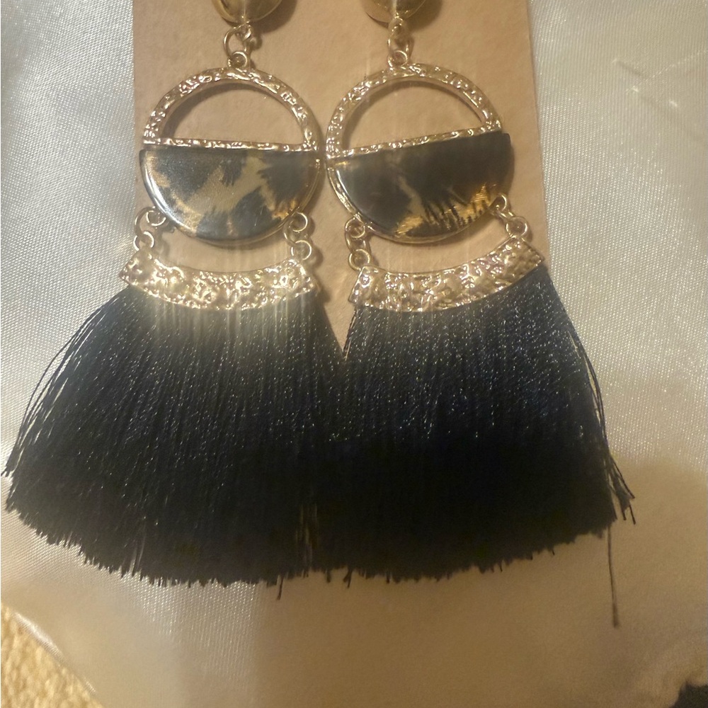 Elegant Black and Gold Tassel Earrings